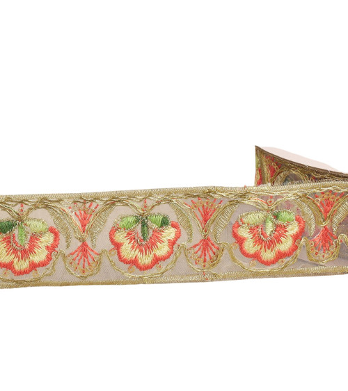 10m spool of ethnic embroidered braid 40mm salmon orange