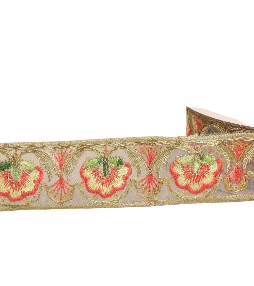 Bobina 10m de trenza bordada étnica 40mm naranja salmón