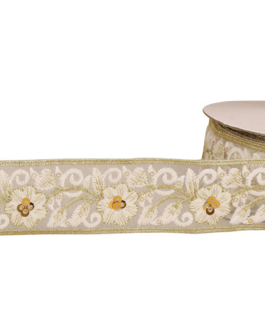 Bobina de 10m de trenza bordada con lentejuelas 45mm blanco