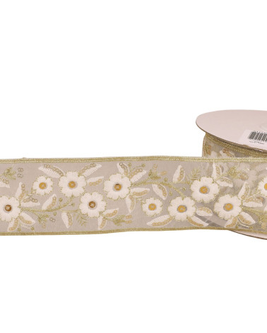 Bobina de 10m de trenza bordada con lentejuelas 58mm blanco