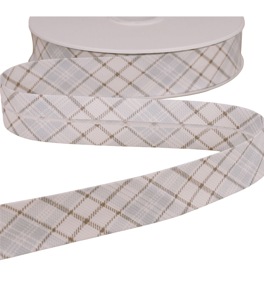 Biais écossais pastel gris clair 25mm au mètre