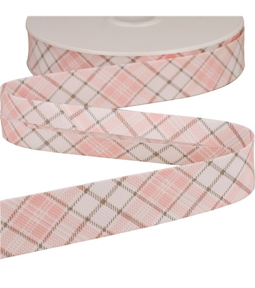 Biais écossais pastel rose clair 25mm au mètre