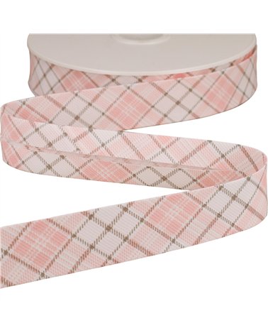 Biais écossais pastel rose clair 25mm au mètre