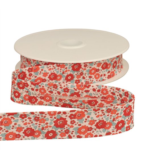 Biais fleurettes rouge 25mm au mètre