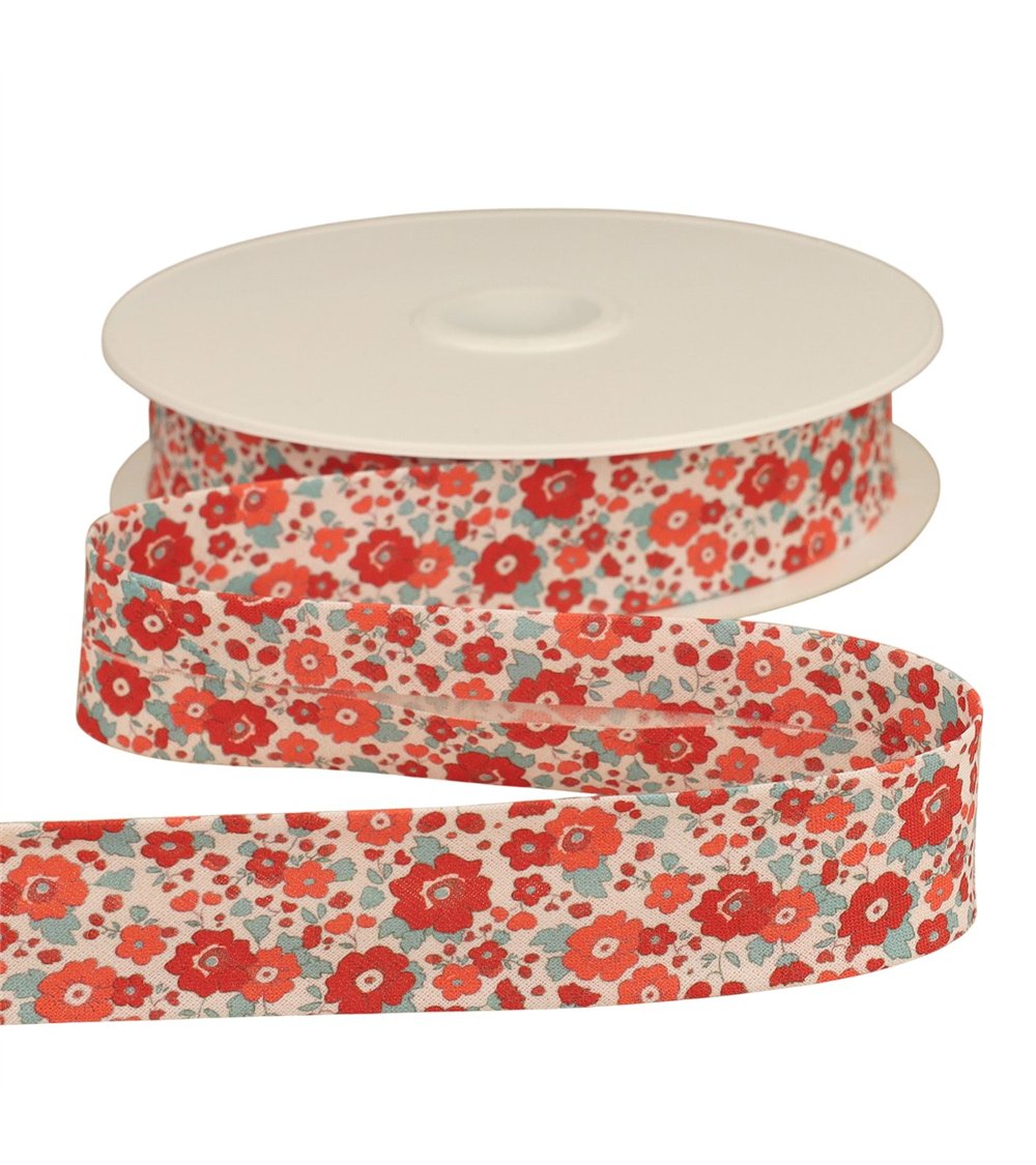 Biais fleurettes rouge 25mm au mètre
