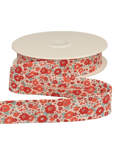 Biais fleurettes rouge 25mm au mètre