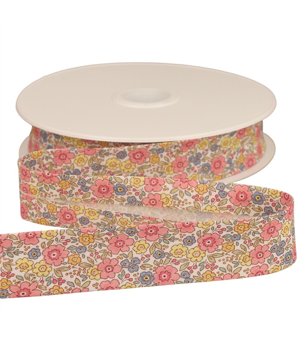 Biais fleurettes rose clair 25mm au mètre