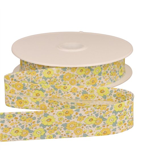Biais fleurettes jaune citron 25mm au mètre