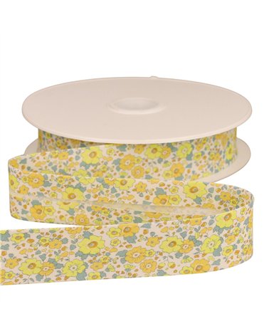 Biais fleurettes jaune citron 25mm au mètre