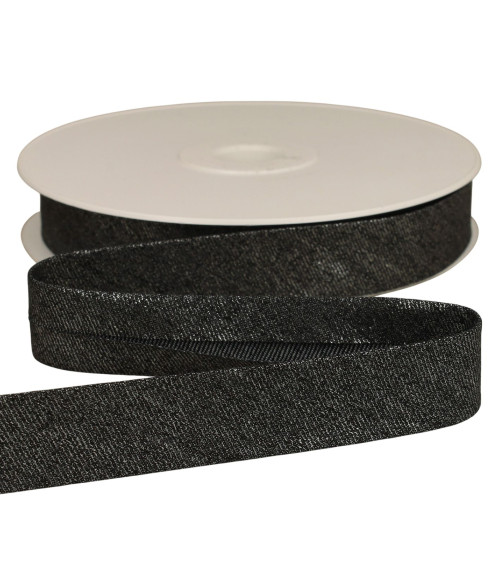 Black metallic denim bias binding 25mm per meter