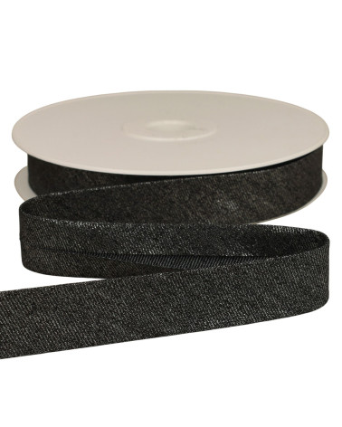 Black metallic denim bias binding 25mm per meter