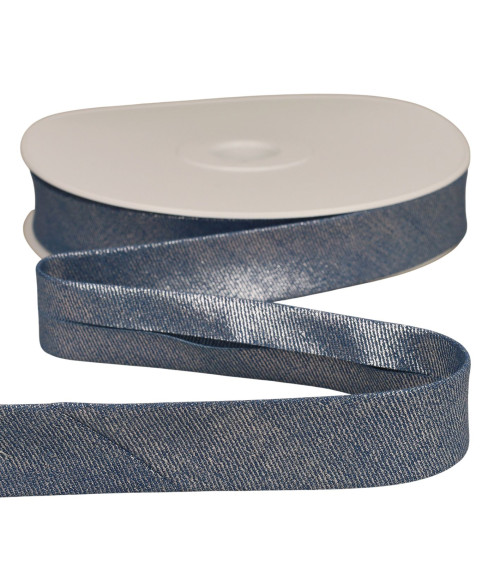 Sbieco in denim metallizzato blu lavanda da 25 mm al metro