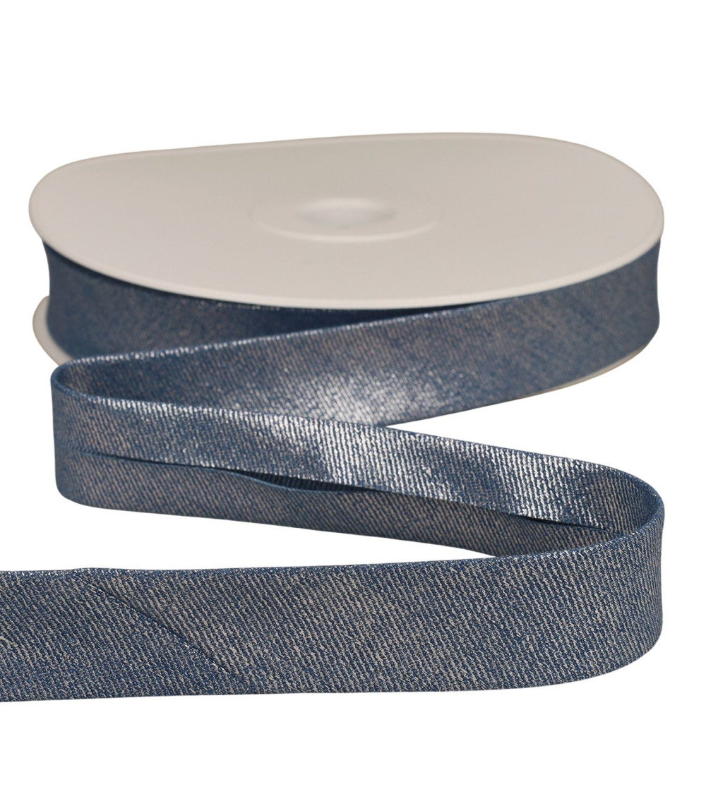 Lavendelblaues Metallic-Denim-Schrägband, 25 mm pro Meter