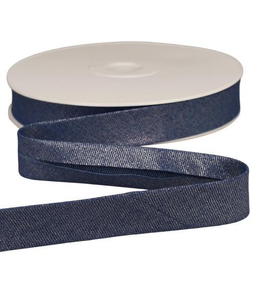 Marineblaues Metallic-Denim-Schrägband, 25 mm pro Meter