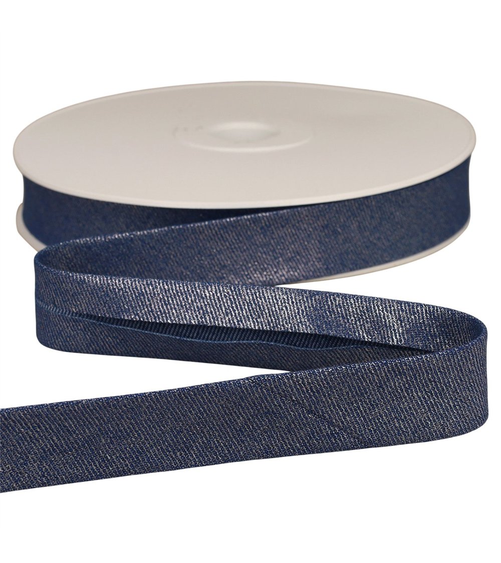 Biais jean metallisé bleu marine 25mm au mètre
