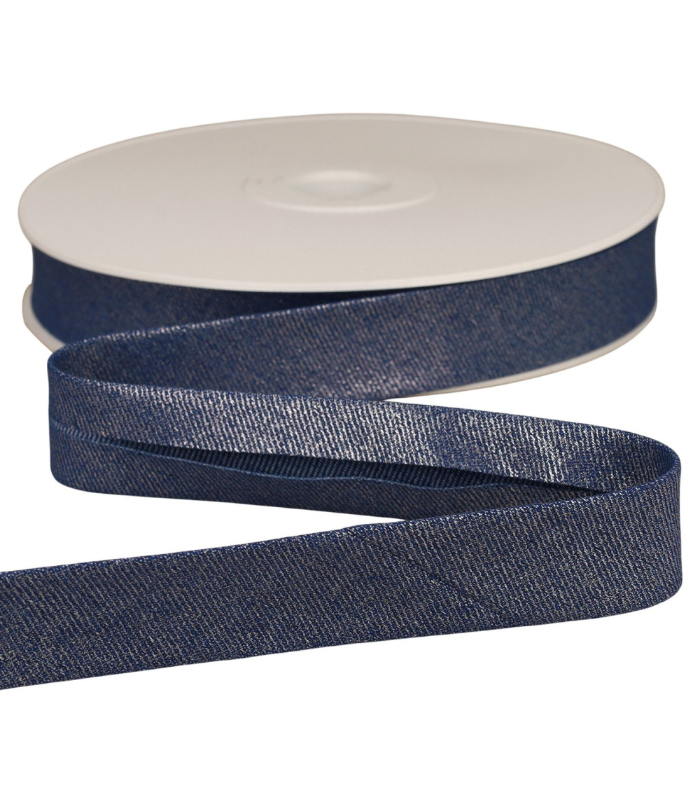 Marineblaues Metallic-Denim-Schrägband, 25 mm pro Meter