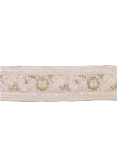 Passepoil brodé fleurs blanc 55mm au mètre