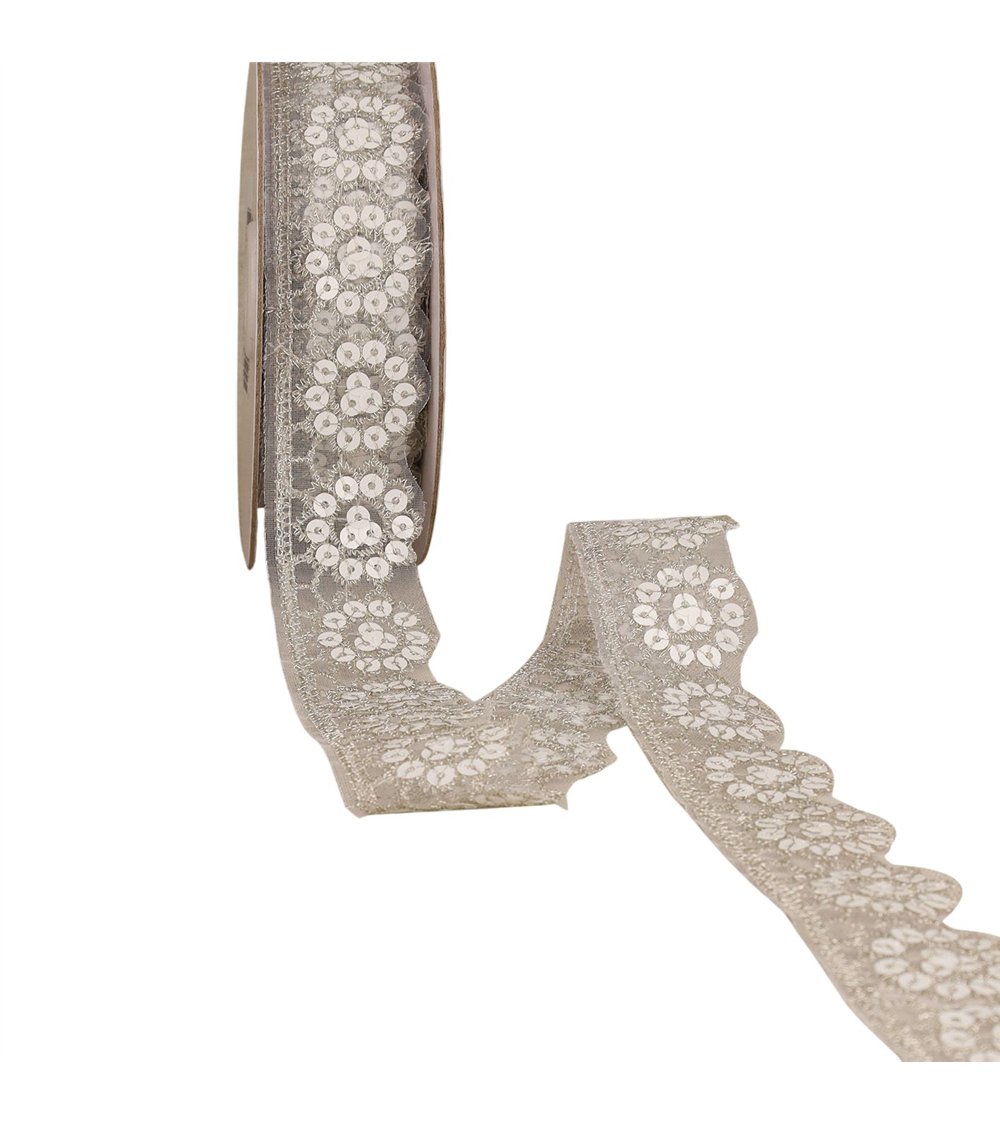 Dentelle pailletée blanc 30mm au mètre