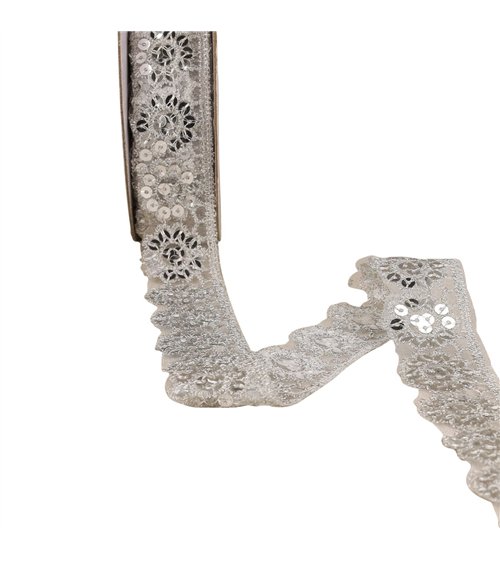 Dentelle pailletée argent 30mm au mètre