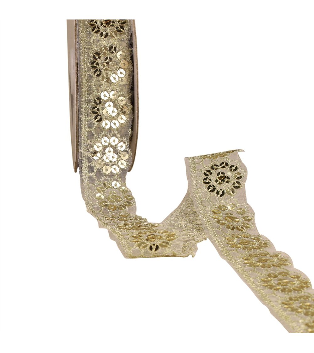 Dentelle pailletée or 30mm au mètre