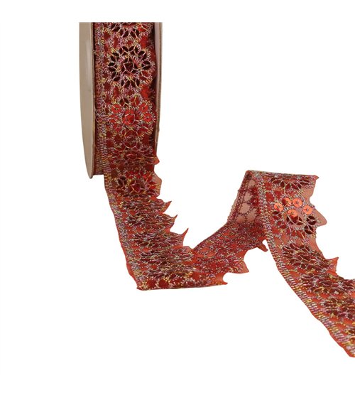 Dentelle pailletée rouge 30mm au mètre