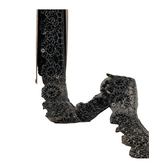 Dentelle pailletée noir 30mm au mètre