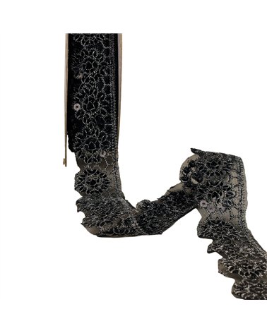 Dentelle pailletée noir 30mm au mètre