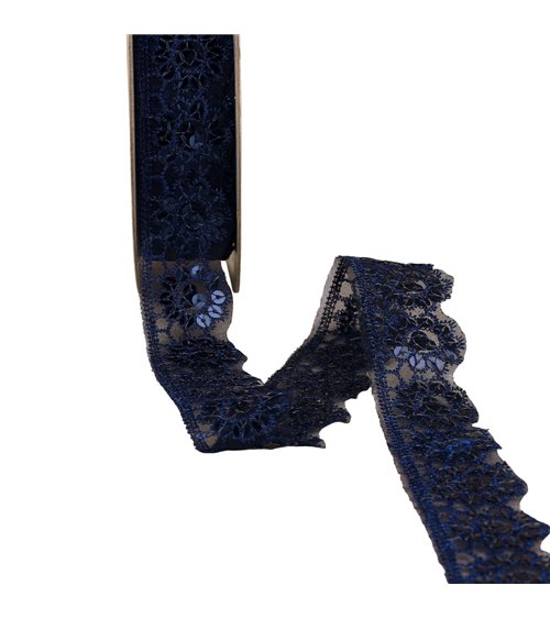 Dentelle pailletée bleu marine 30mm au mètre