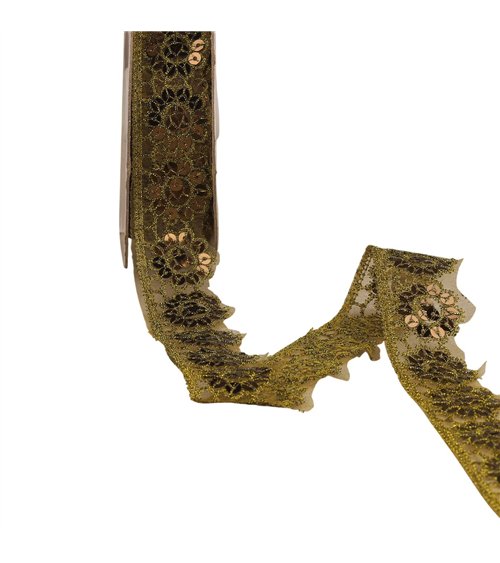 Dentelle pailletée marron café 30mm au mètre