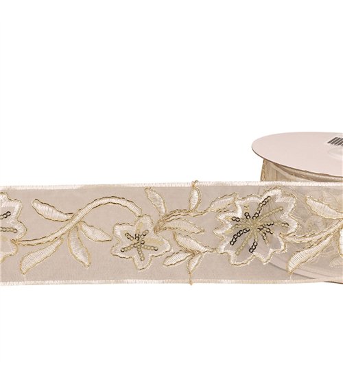 Passepoil brodé paillettes blanc 60mm au mètre
