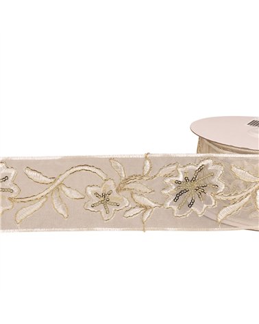Passepoil brodé paillettes blanc 60mm au mètre