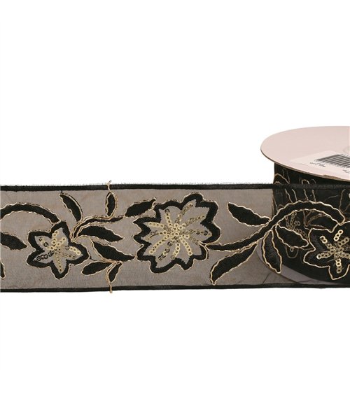 Passepoil brodé paillettes noir 60mm au mètre