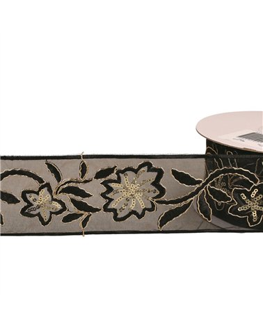 Passepoil brodé paillettes noir 60mm au mètre