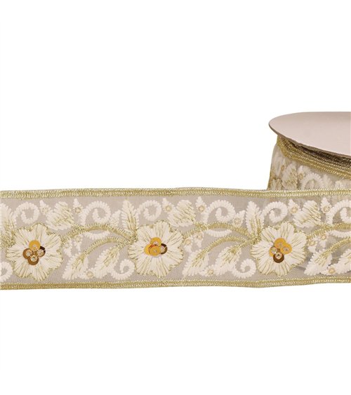 Passepoil brodé paillettes blanc 45mm au mètre