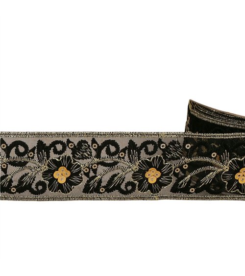 Passepoil brodé paillettes noir 45mm au mètre