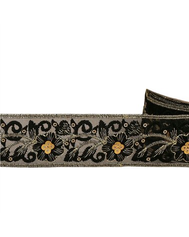 Passepoil brodé paillettes noir 45mm au mètre