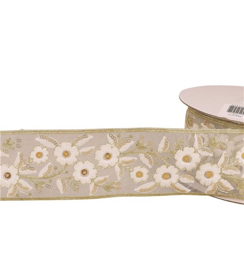 Passepoil brodé paillettes blanc 58mm au mètre