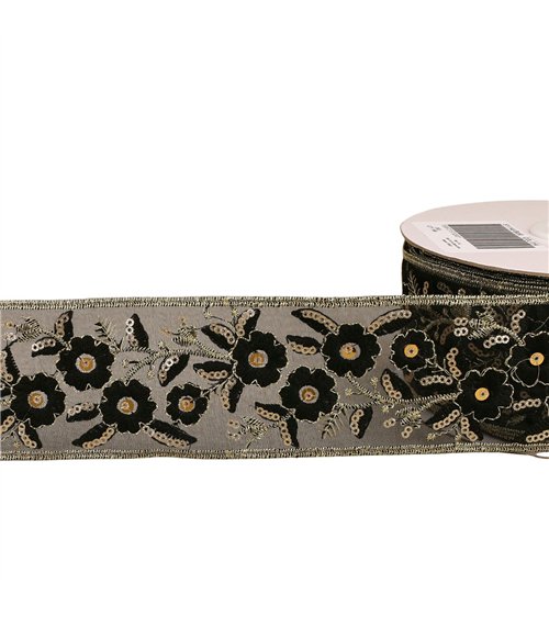 Passepoil brodé paillettes noir 58mm au mètre