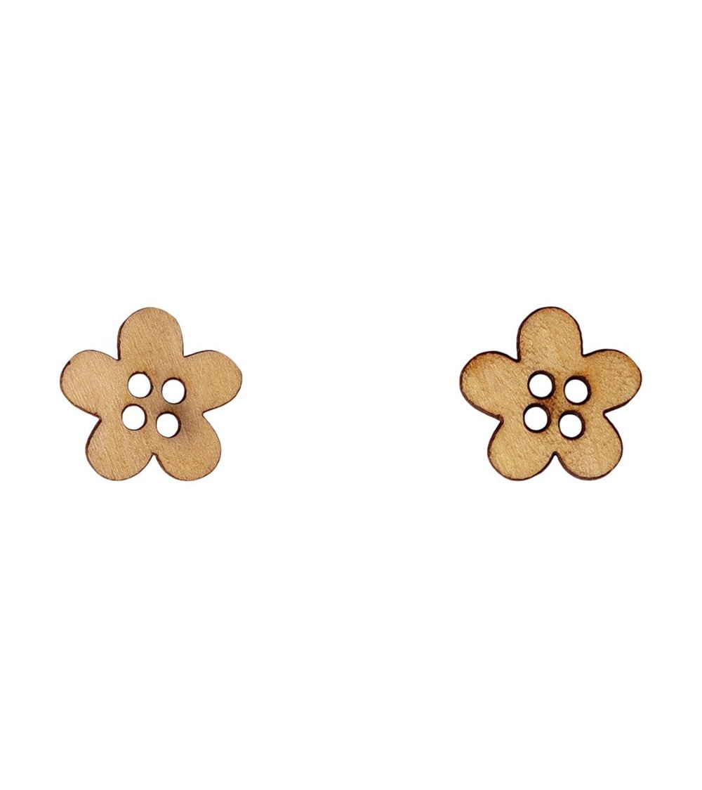 Bouton en bois découpé fleur 14mm x 14mm