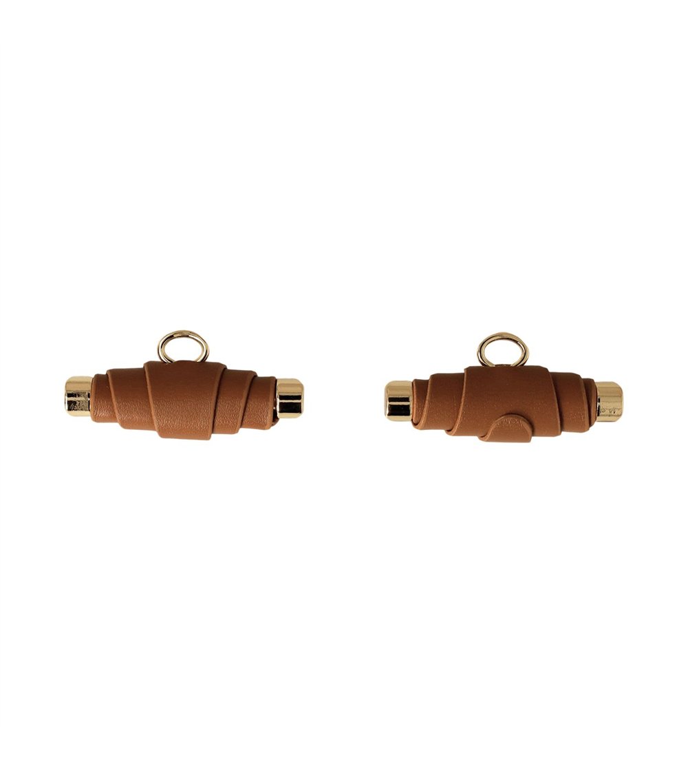 Lot de 6 boutons buchette simili cuir 48mm marron havane
