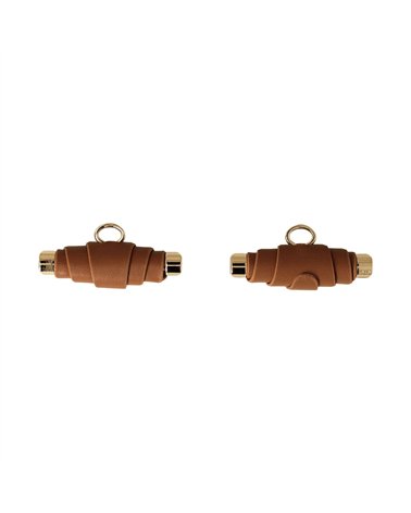 Lot de 6 boutons buchette simili cuir 48mm marron havane