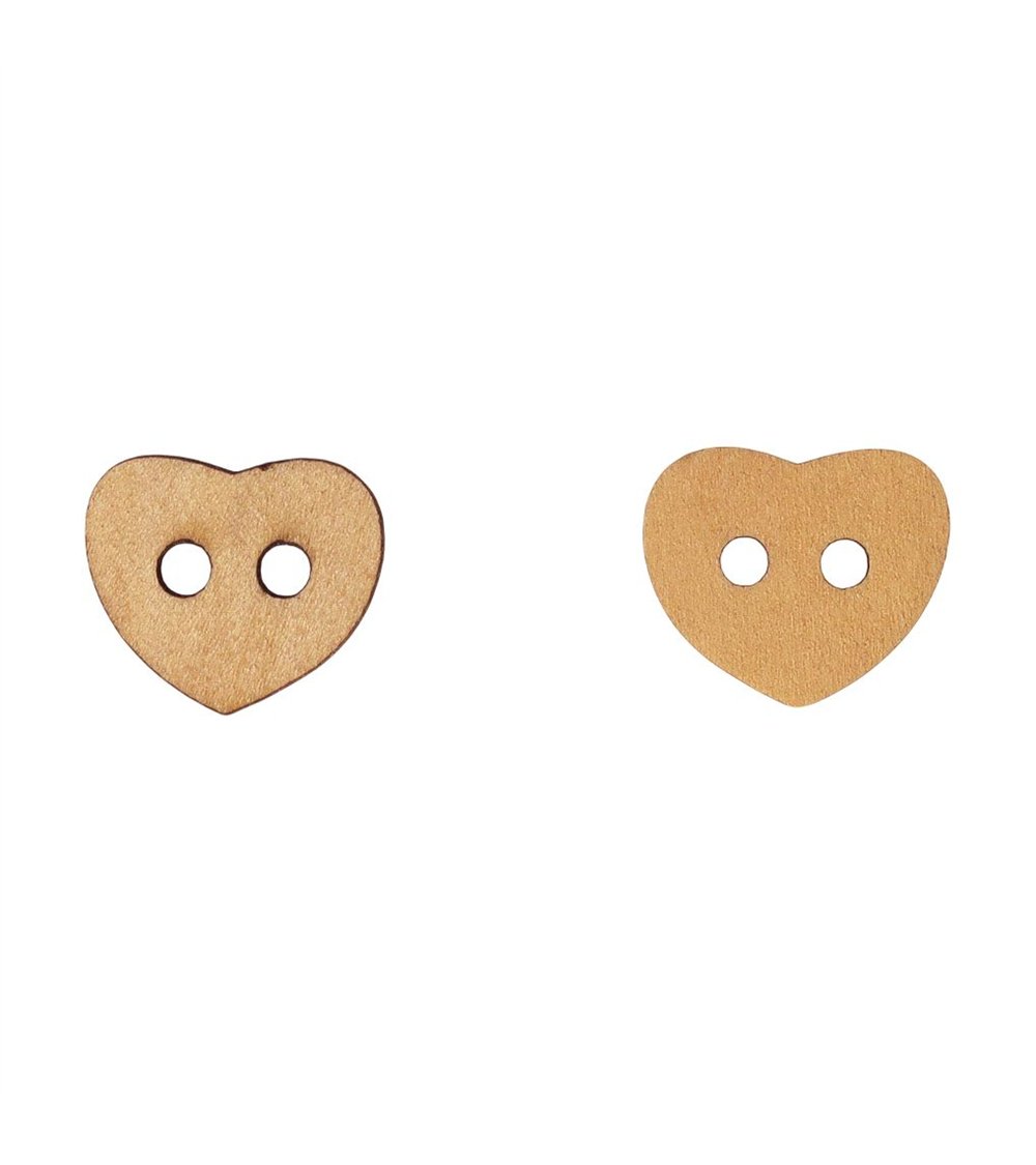 Lot de 6 boutons en bois découpé coeur 16mm x 18mm