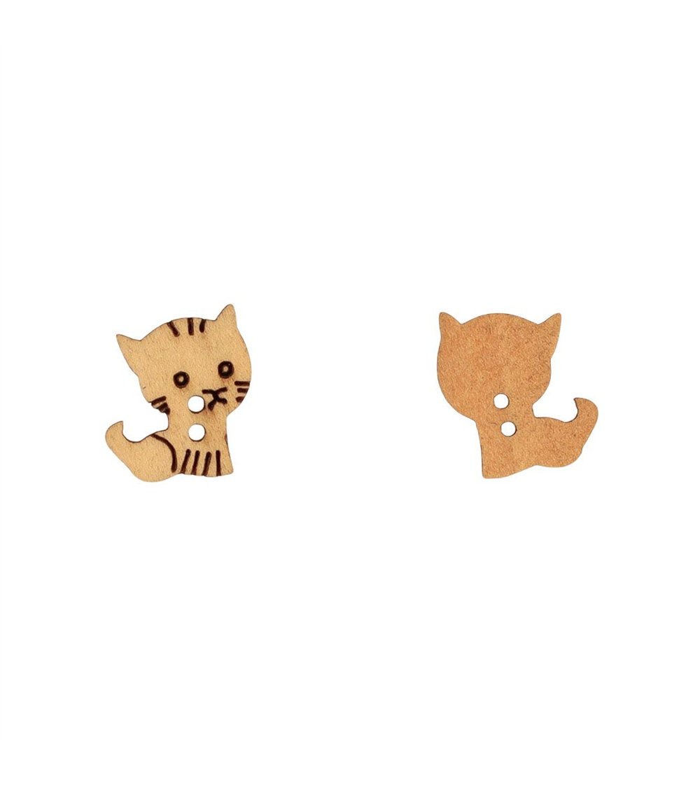Lot de 3 boutons en bois découpé chaton 10mm x 14mm