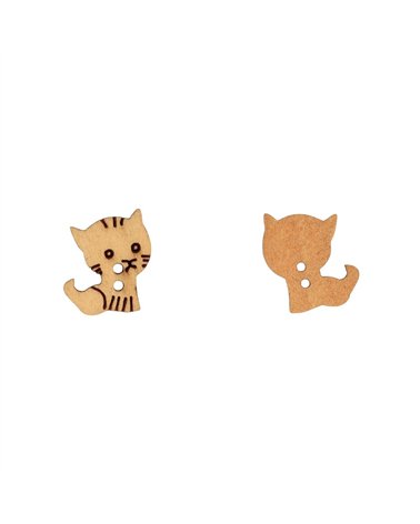 Lot de 3 boutons en bois découpé chaton 10mm x 14mm