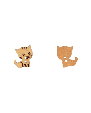 Set of 3 kitten cut-out wooden buttons 10mm x 14mm