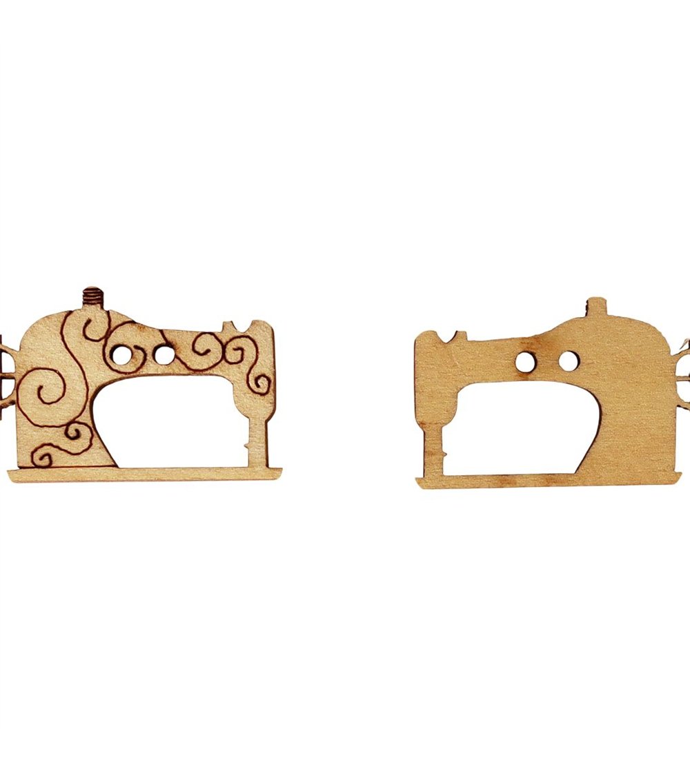Lot de 3 boutons en bois découpé machine à coudre 17mm x 5mm