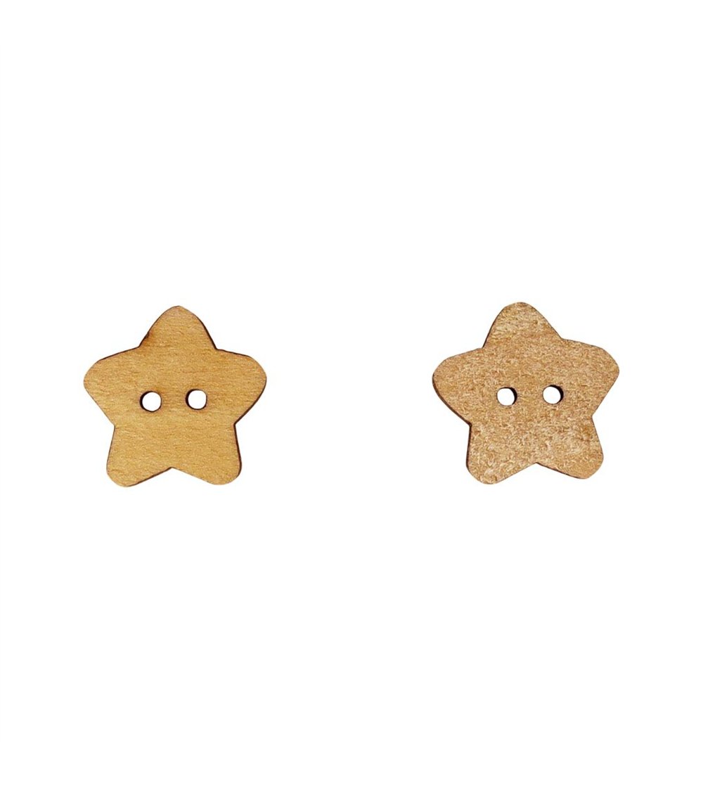 Lot de 3 boutons en bois découpé étoile 15mm x 15mm