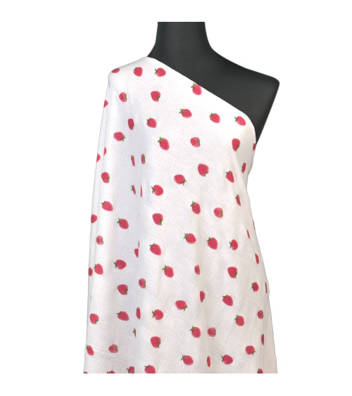 Strawberry printed double gauze fabric by the meter