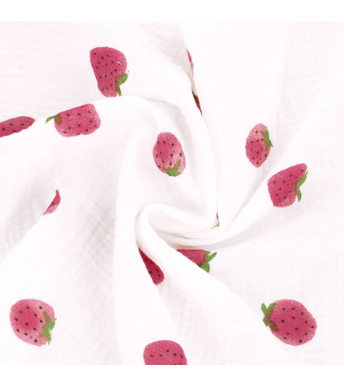 Strawberry printed double gauze fabric by the meter