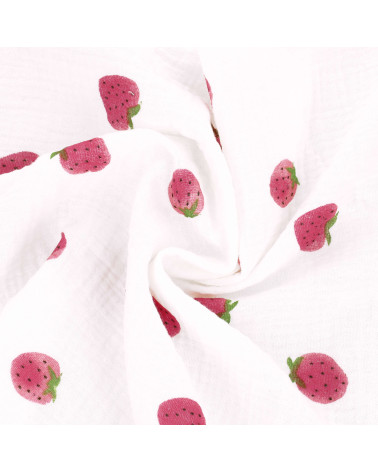 Tela gasa doble estampada fresas por metros